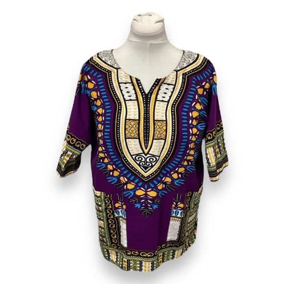 IT Girl Women’s Ethnic Traditional African Print Dashshiki Top, Purple, size M - Picture 1 of 12